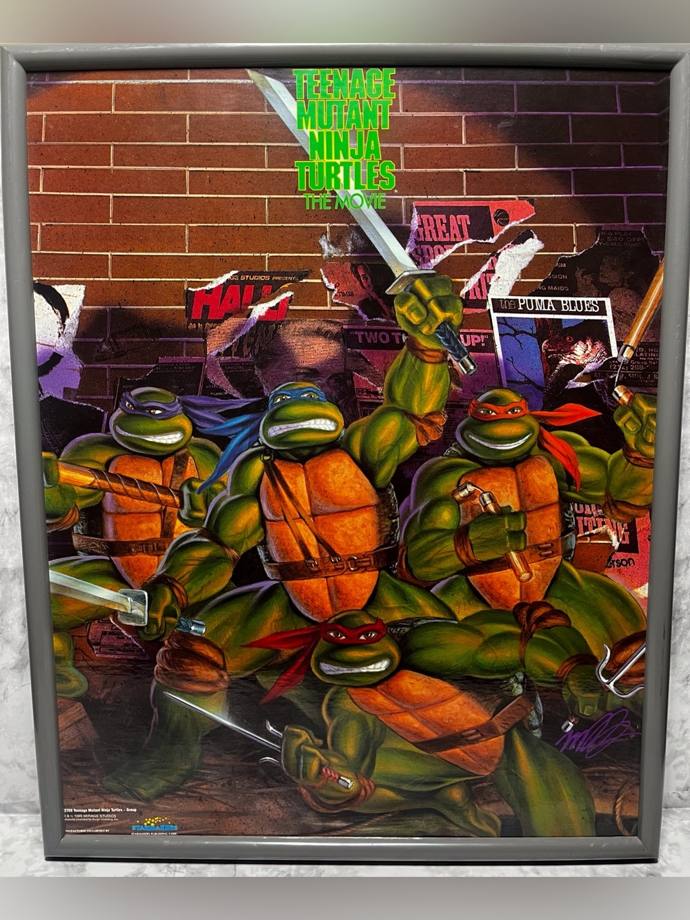 Vintage 1989 Teenage Mutant Ninja Turtle Movie Framed Poster 16x20